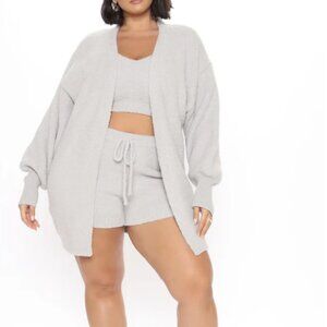 Fashion Nova Living In It Cozy 3 Piece Set - Heather Grey Size 3X